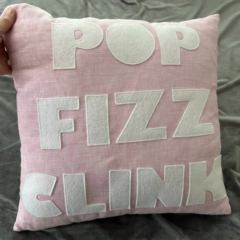 Alexandra Ferguson Pillow Pink Pop Fizz Clink Shabby Decor Bubbles Wine Beach